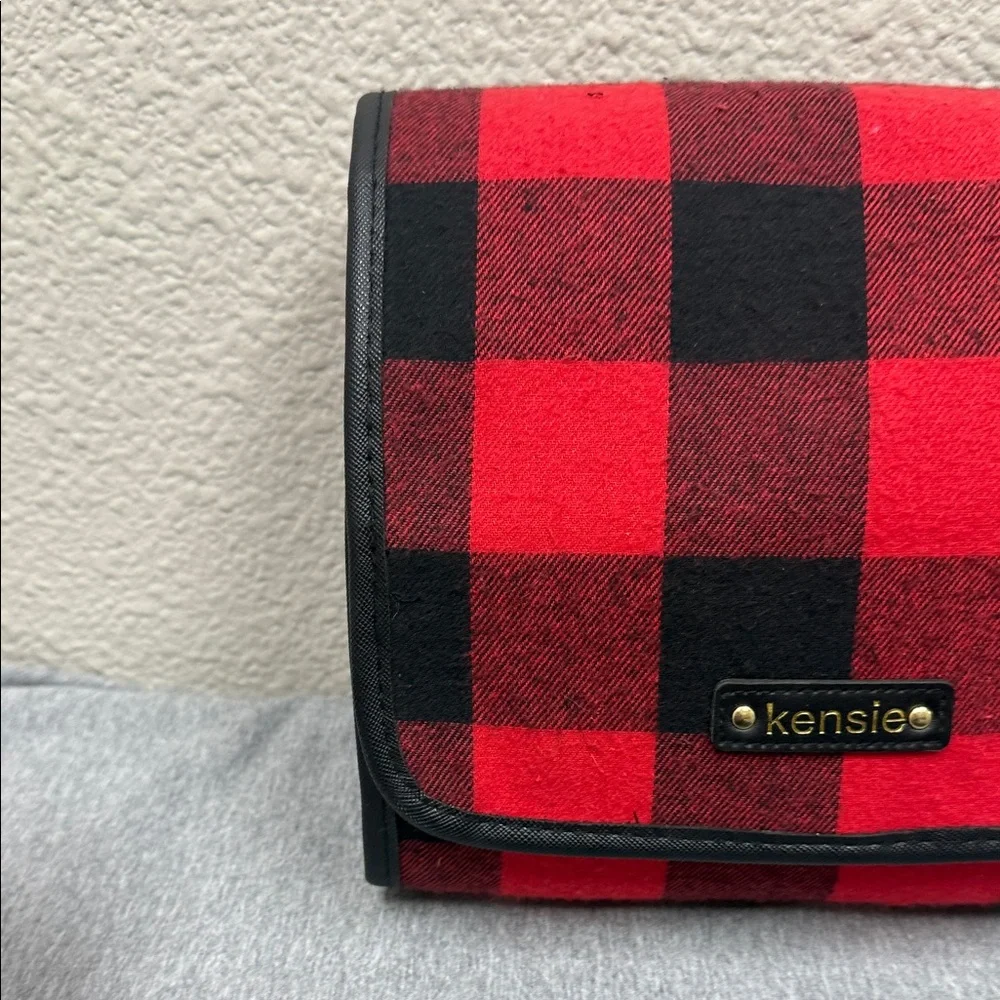 Kensie Red and Black Travel Makeup Plaid Bag